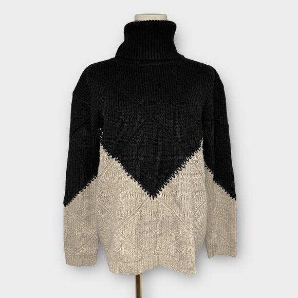 Hyacinth House Black & Tan Diamond Demi Turtleneck Size XS - Picture 2 of 7